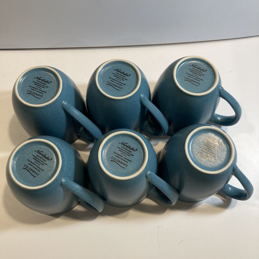 Noritake COLORWAVE Turquoise Mugs 8093 12oz Stoneware Lot Of 6 - Picture 4 of 8